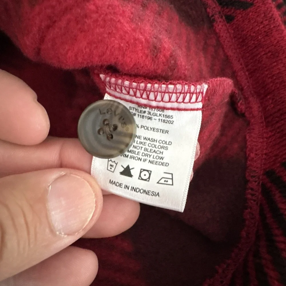 Levi's Buffalo Plaid Cardigan Mens L Red Black Excellent Shawl Collar Knit #927